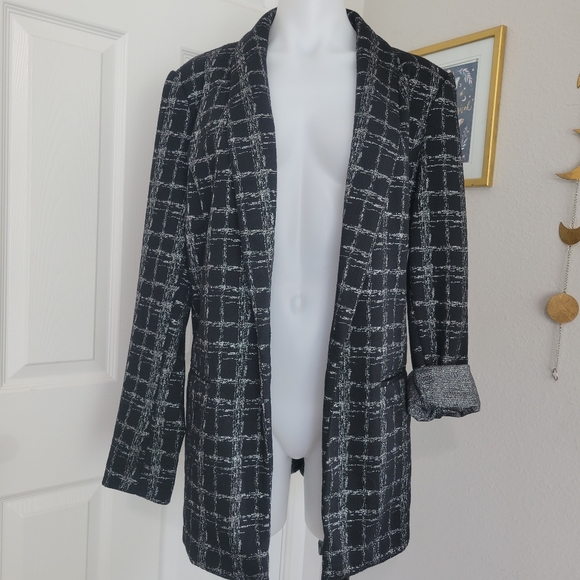 APT. 9 Ponte Stretch Knit Jacket Shine Plaid L NWT Black & Silver - Picture 6 of 16